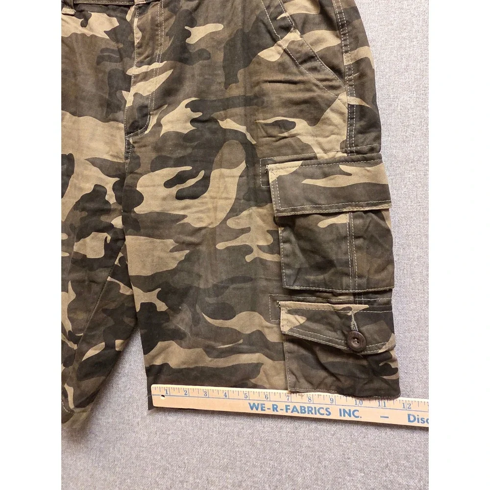 Mens Camo Cargo Shorts Size 38 Green Brown Woodland Camouflage Cotton Utility